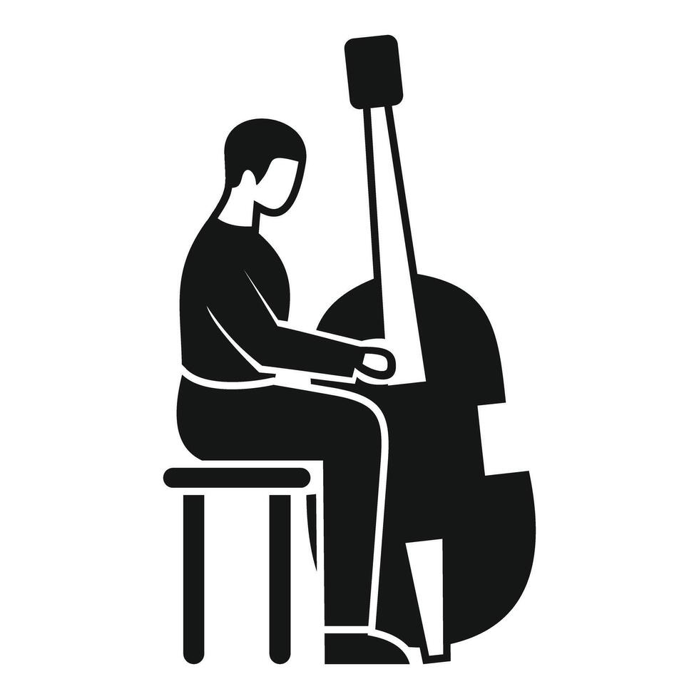 Musician playing double bass while sitting on stool vector