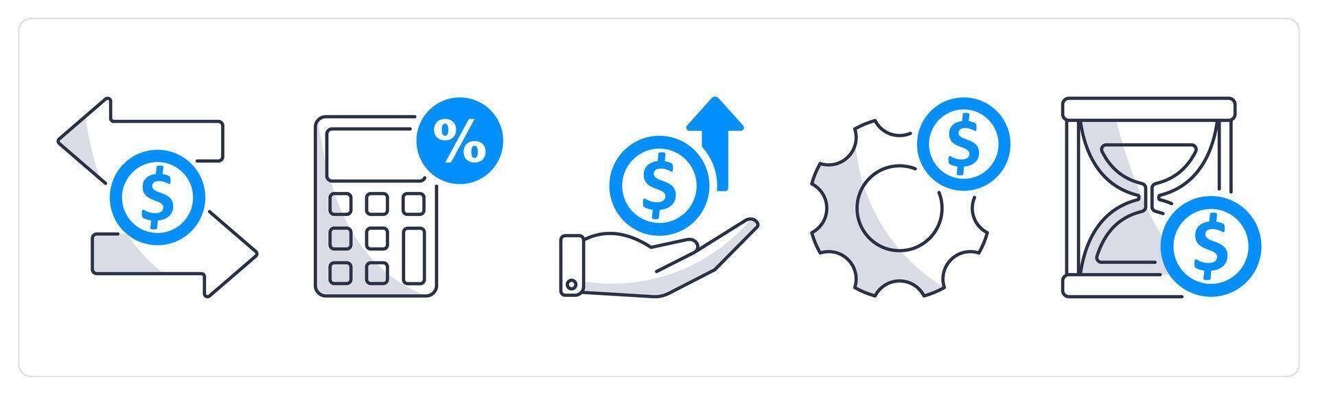 A set of 5 business icons as fund transfer, tax calculator, expenses vector