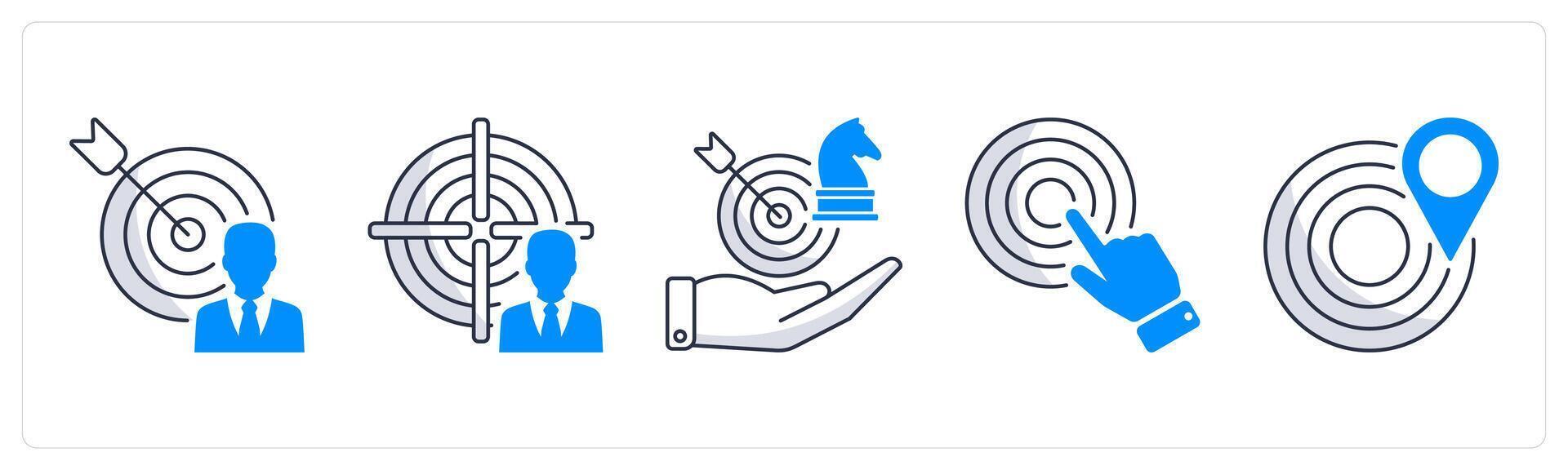 A set of 5 business icons as business target, business hunting, strategy vector