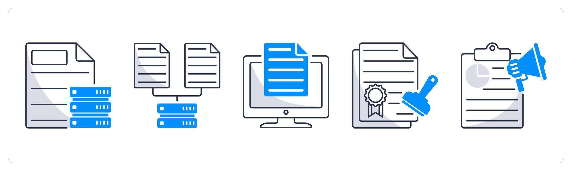 A set of 5 business icons as business data, data collection, online document vector