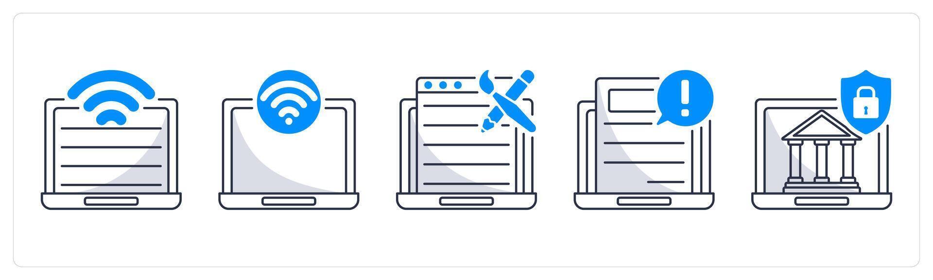 A set of 5 business icons as computer technology, internet access, web design vector