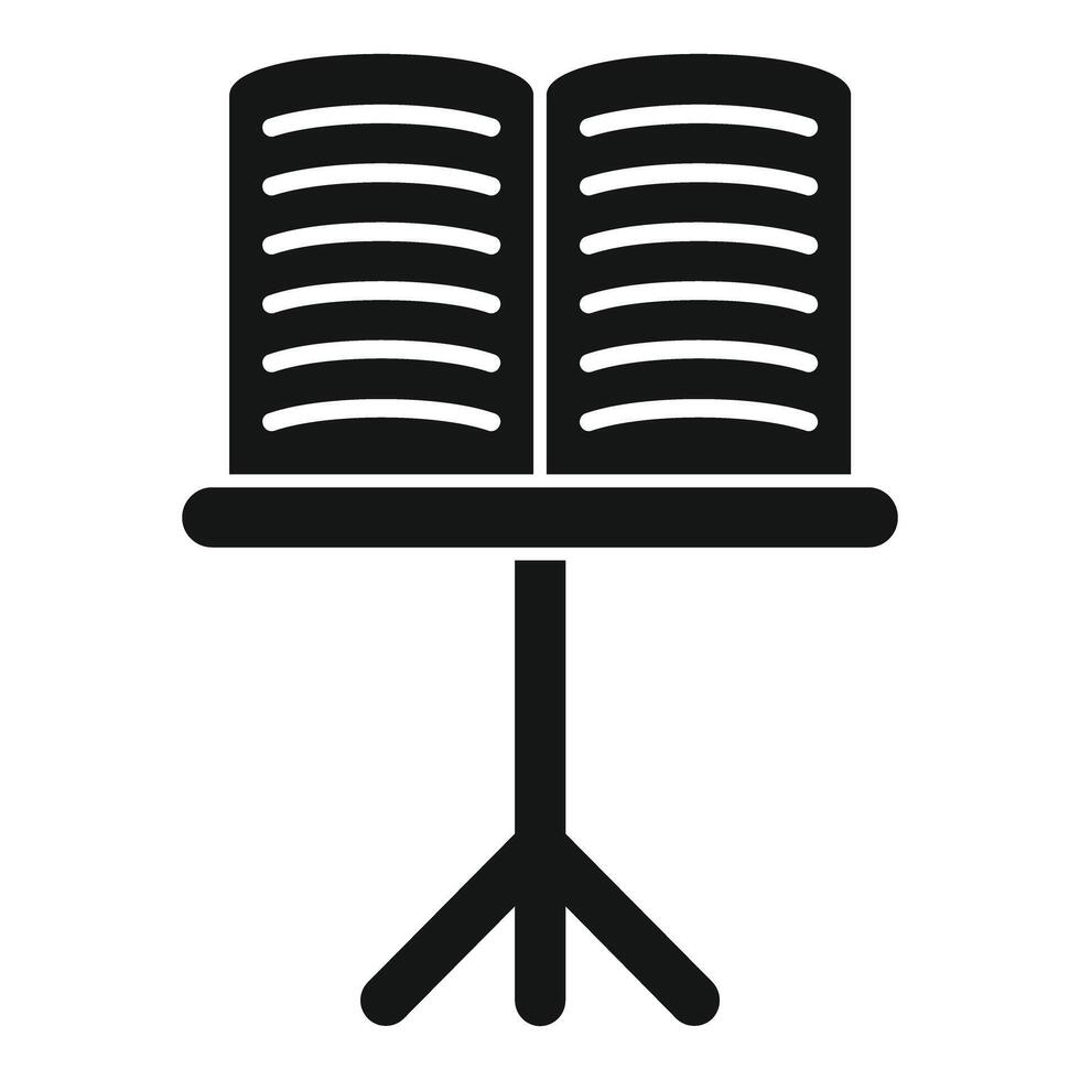 Music stand holding open book of sheet music, simple icon vector