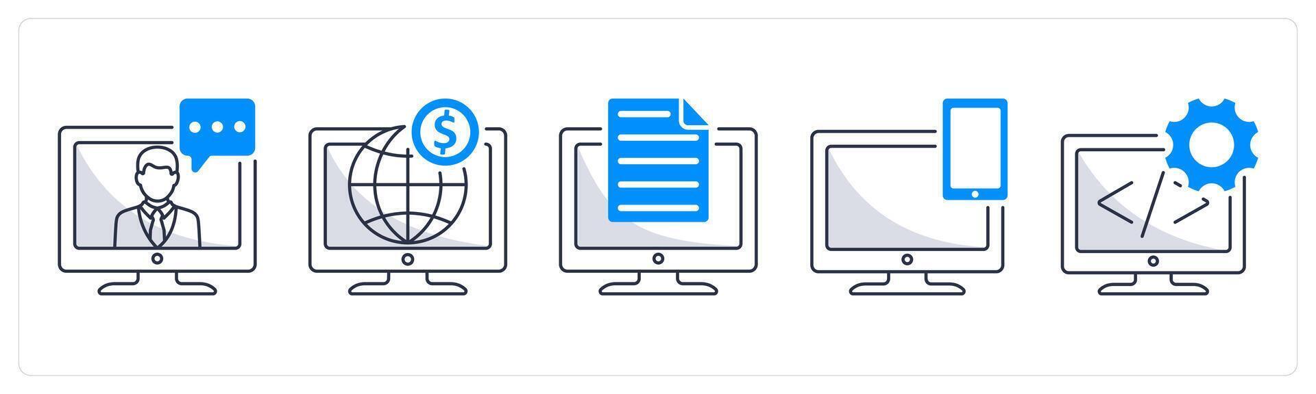 A set of 5 business icons as online conference, online business, online document vector