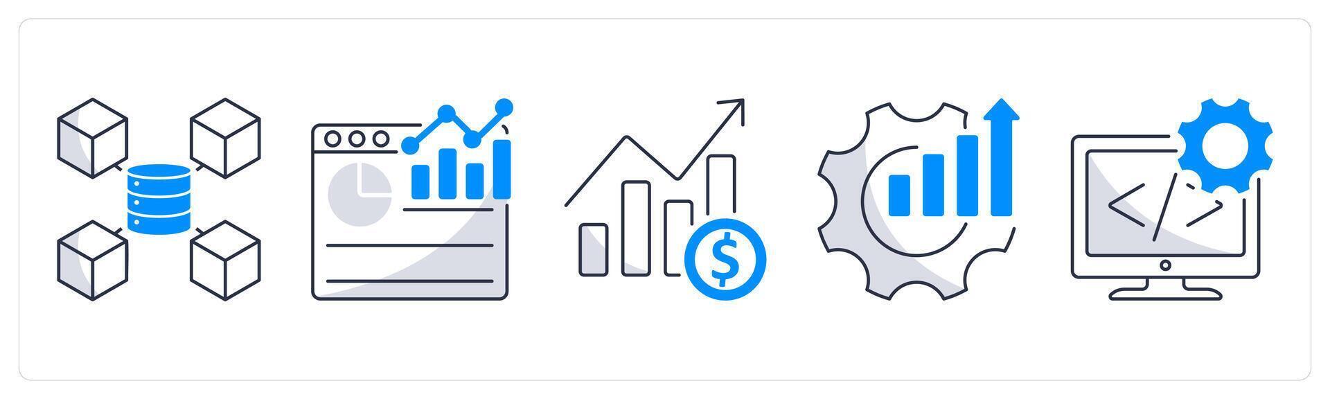 A set of 5 business icons as big data, analytics, business growth vector