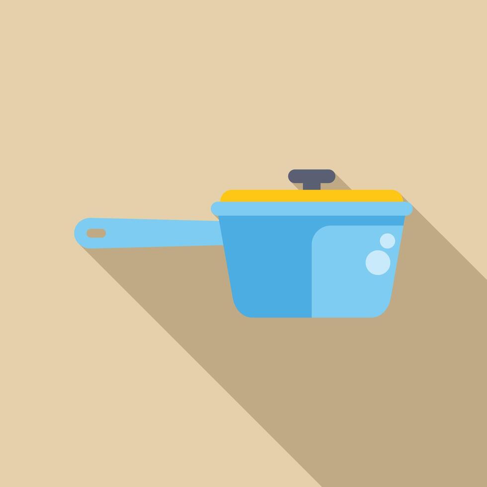Blue cooking pot with yellow lid and long handle vector