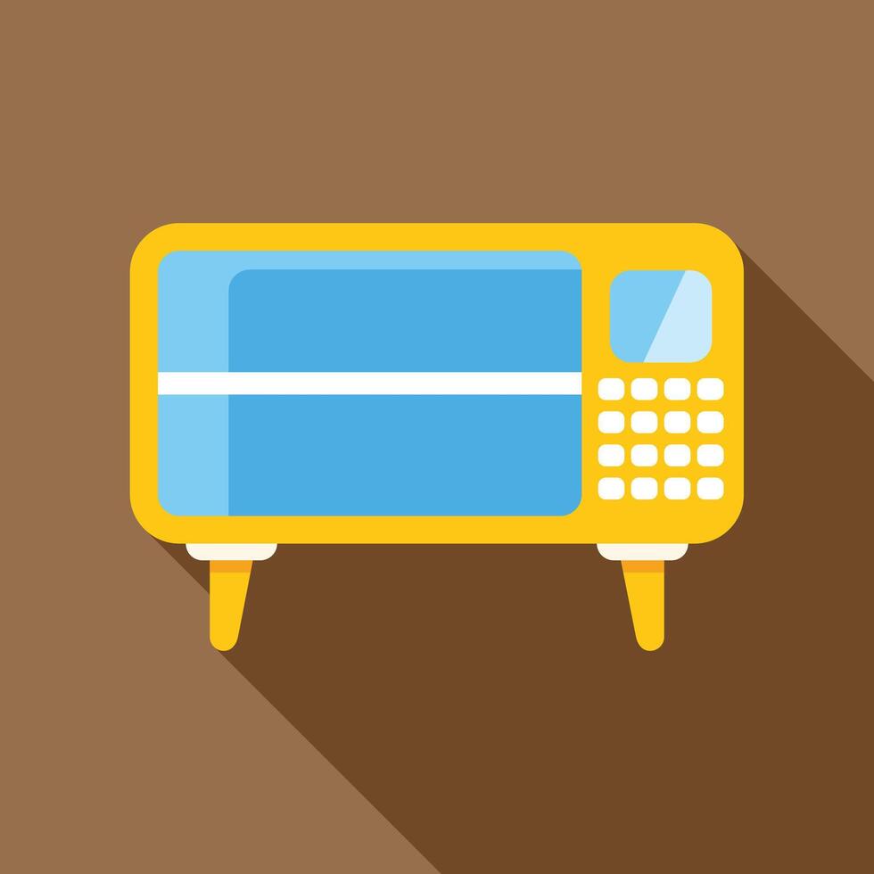 Yellow microwave oven with long shadow on brown background vector