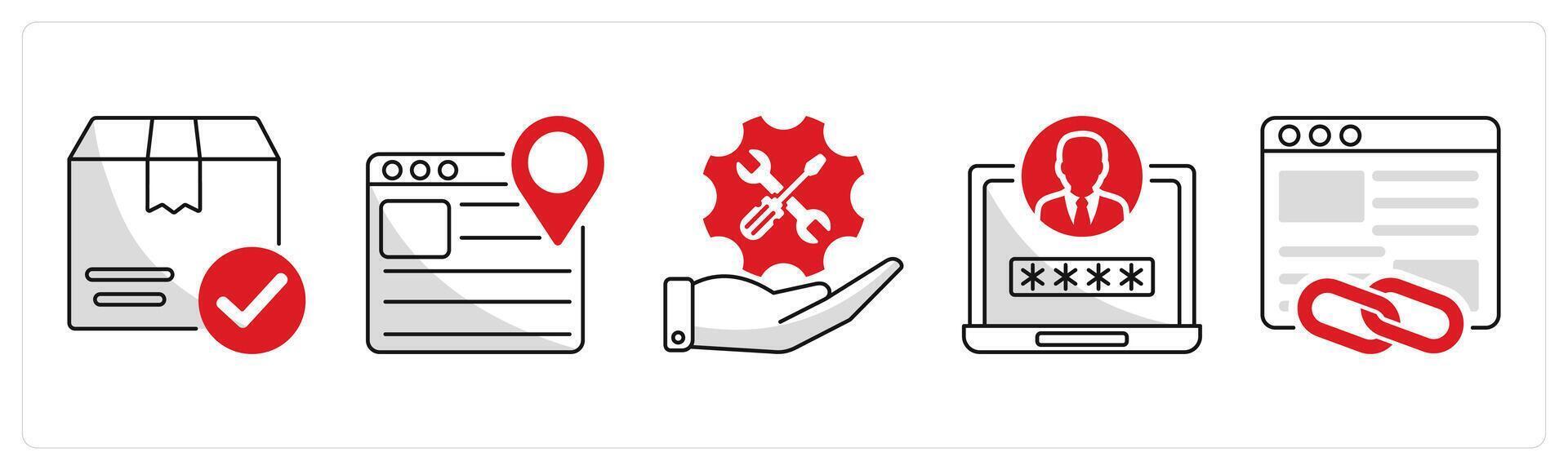 A set of 5 web design icons as package box, web navigation, maintenance vector