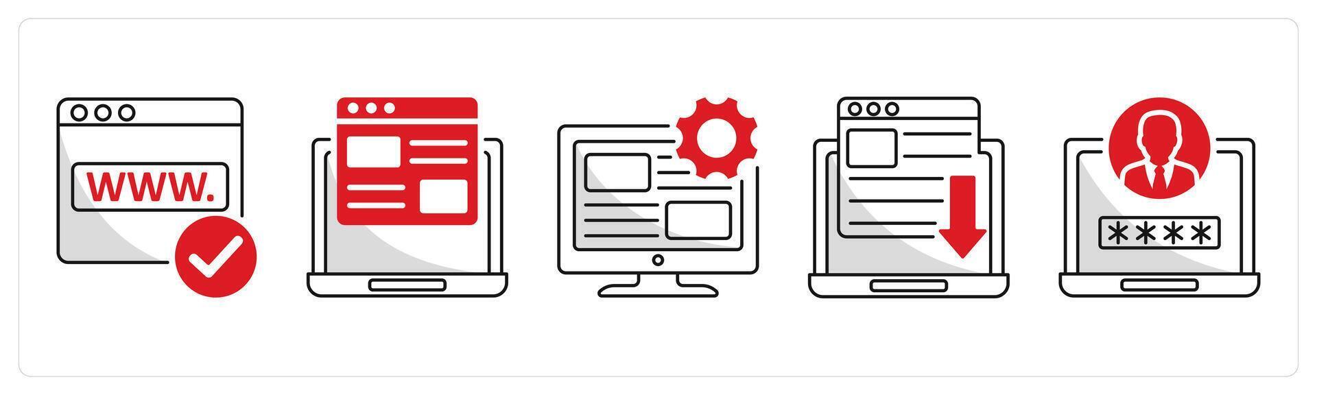 A set of 5 web design icons as domain name, web page design, user interface vector