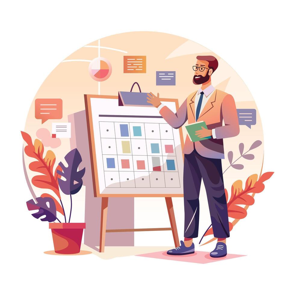 A man doing business planning, a flat style illustration vector