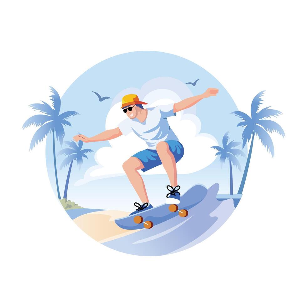 A man enjoy skating, a flat style illustration vector