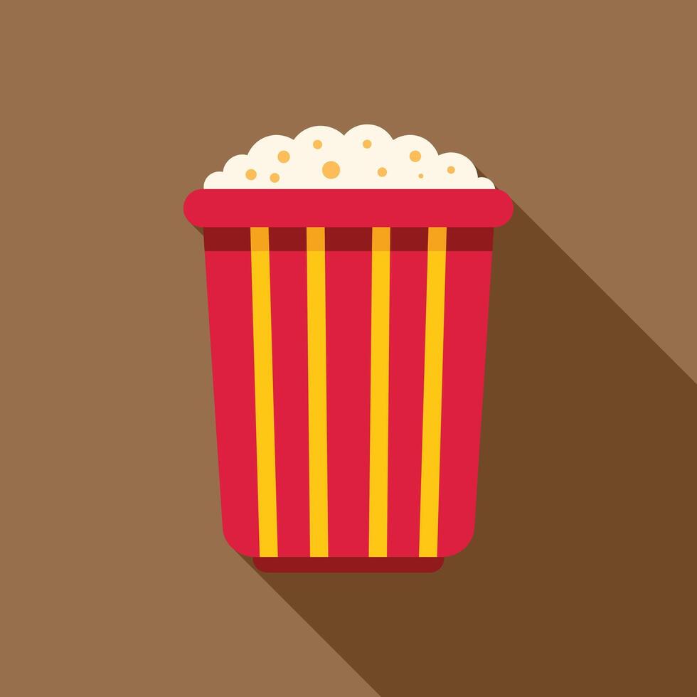 Full popcorn bucket with red and yellow stripes enjoying cinema vector