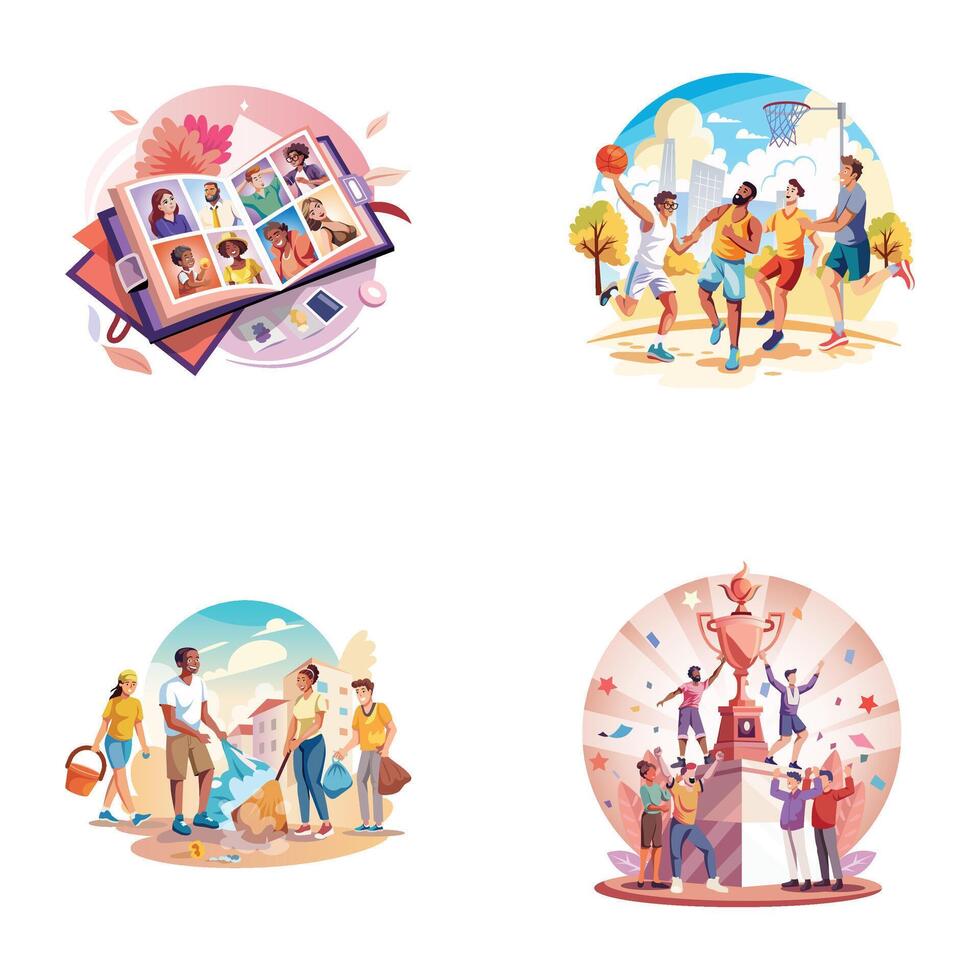 Pack of Good Activities Flat Illustrations vector