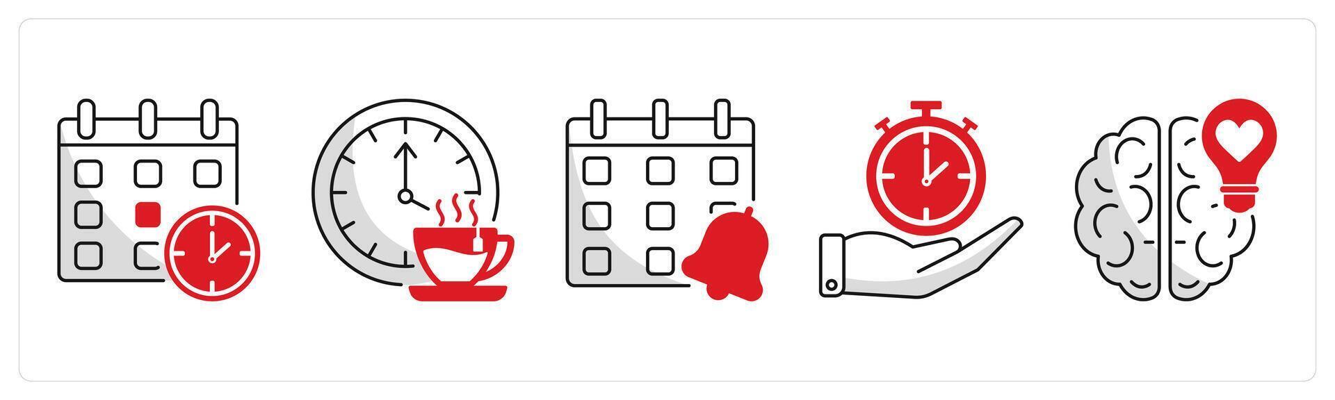 A set of 5 business icons as schedule, break time, meeting reminder vector