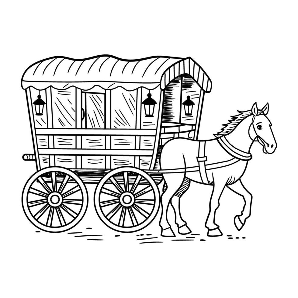 A horse drawn wagon with a horse pulling it vector