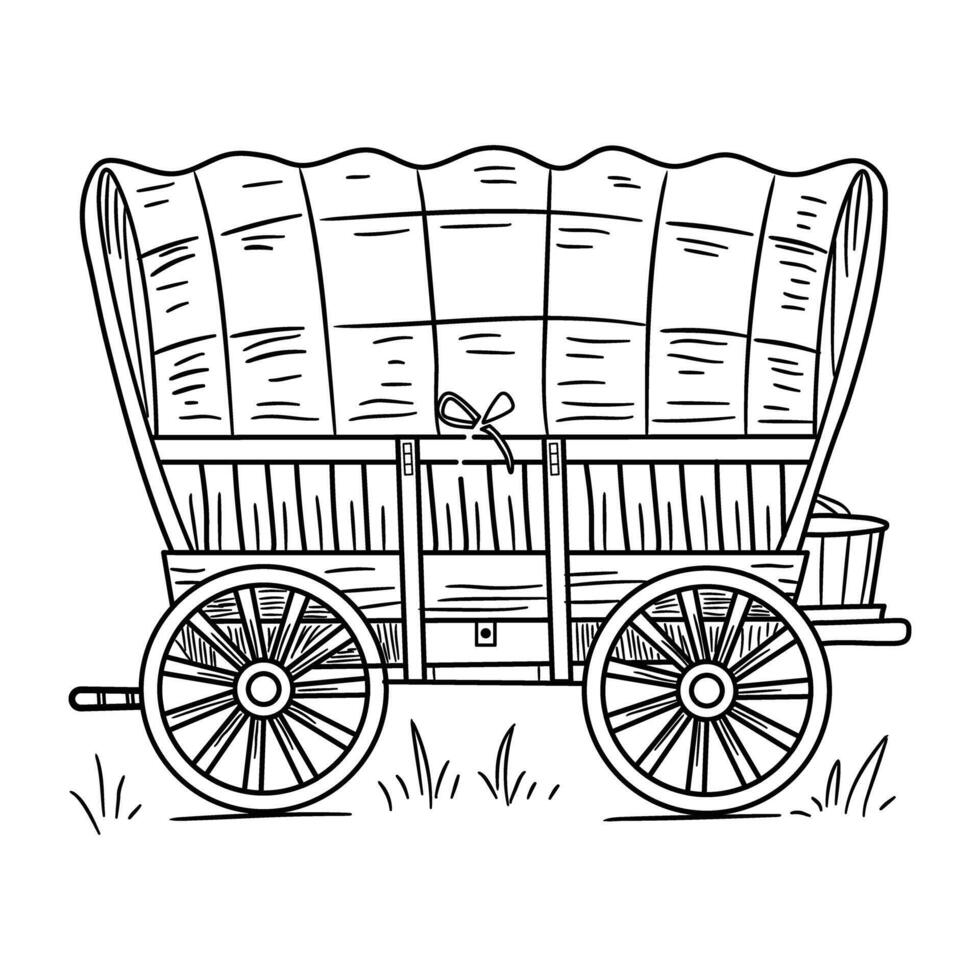 A wagon with a large basket on it coloring page vector