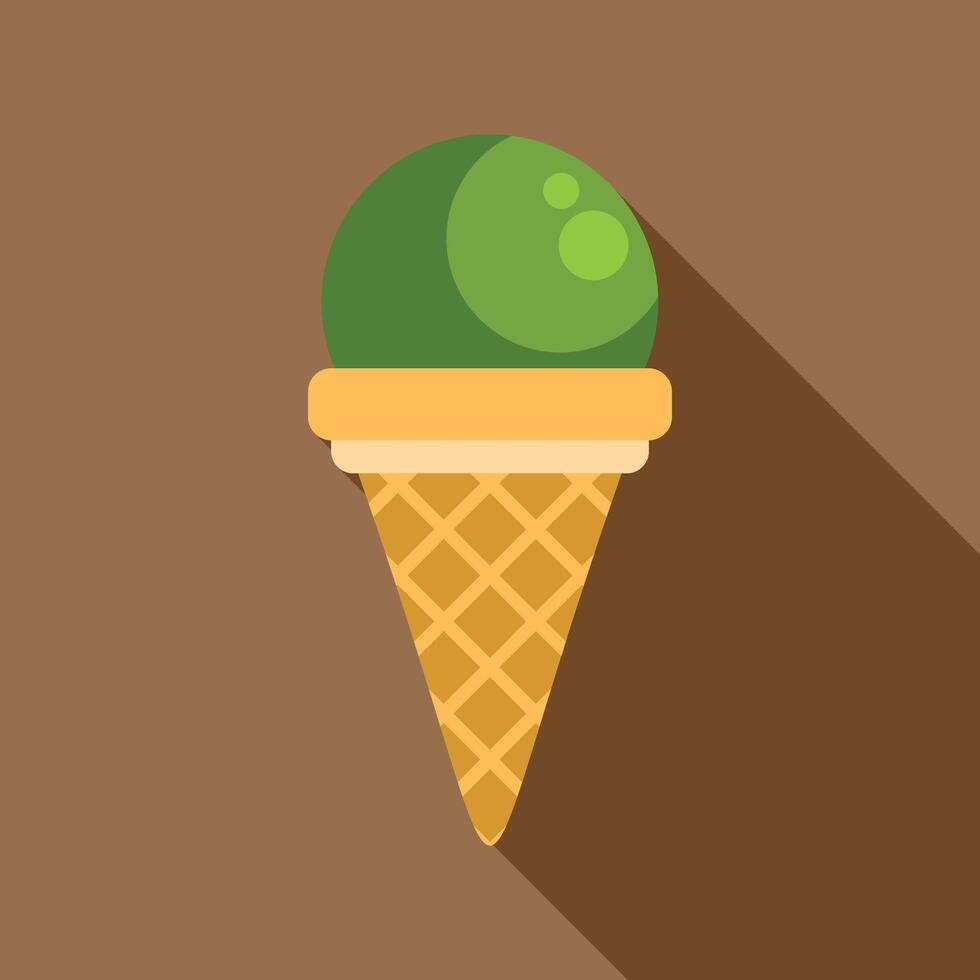 Green pistachio or matcha ice cream scoop melting on waffle cone vector