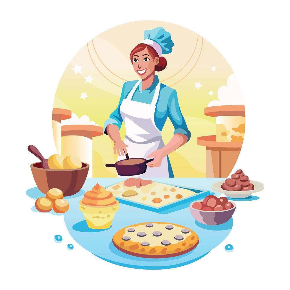 A woman baking cookies, a flat style illustration vector