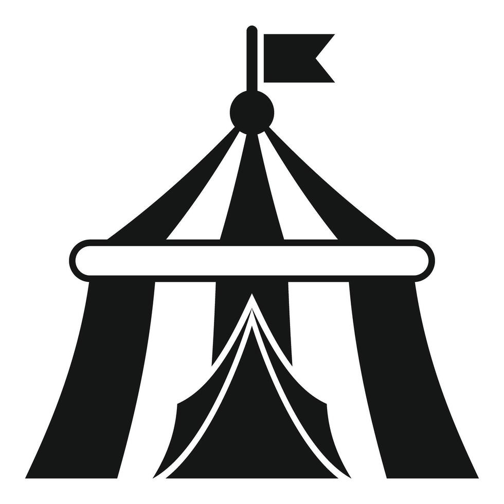 Circus tent waving a flag on top, simple black and white icon vector