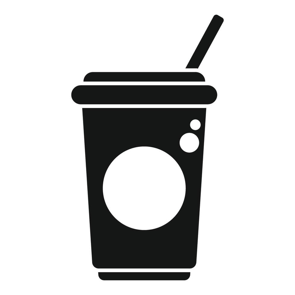 Black disposable coffee cup with straw and bubbles icon representing refreshing beverage vector