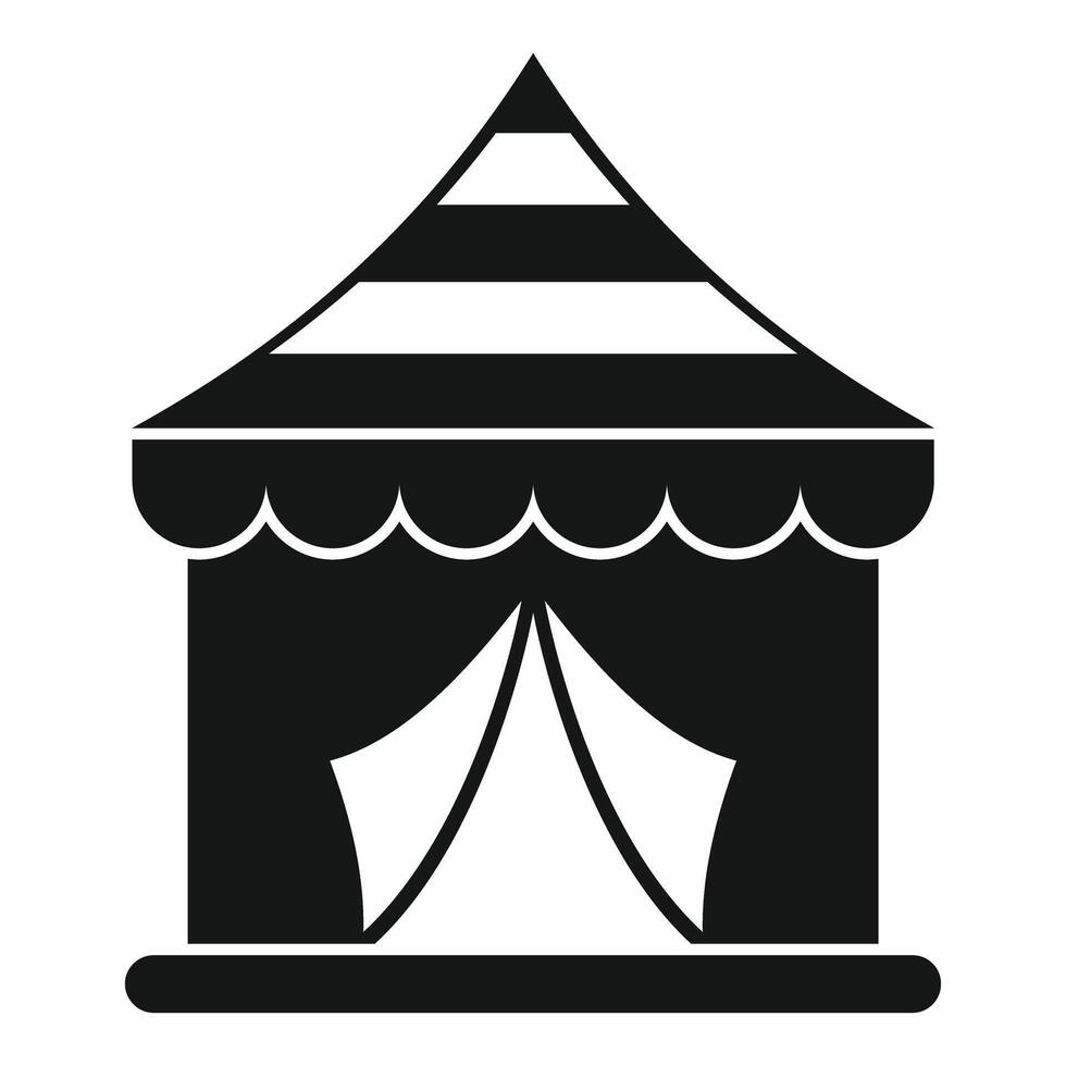 Striped circus tent hosting a show, black and white icon vector