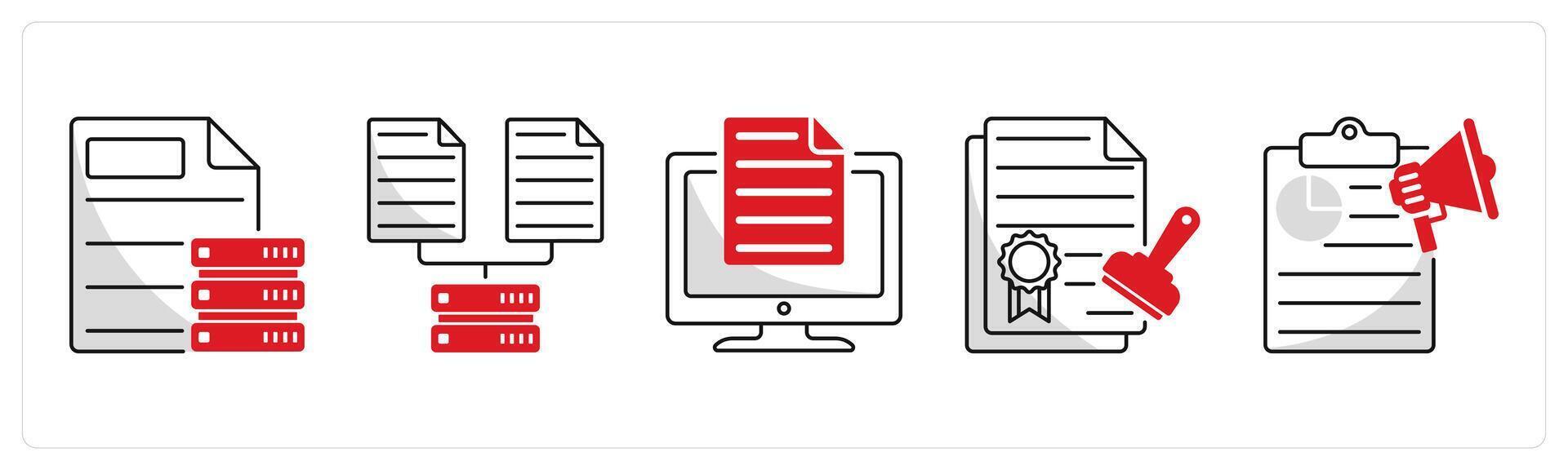 A set of 5 business icons as business data, data collection, online document vector