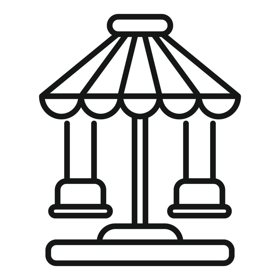 Carousel swing ride spinning at amusement park, line art icon vector