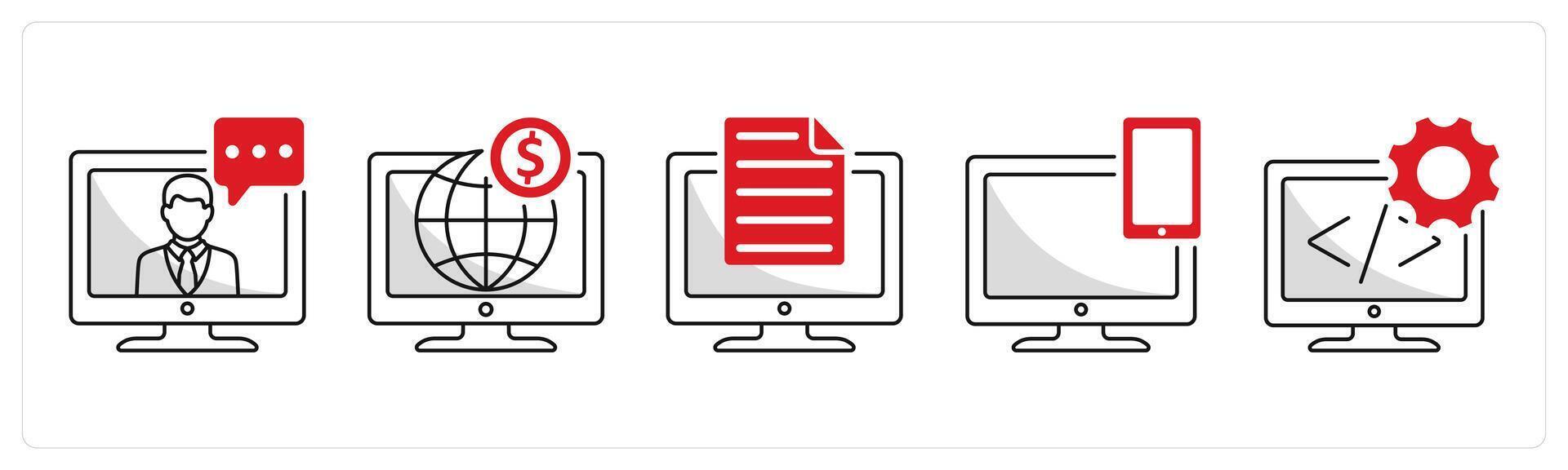 A set of 5 business icons as online conference, online business, online document vector