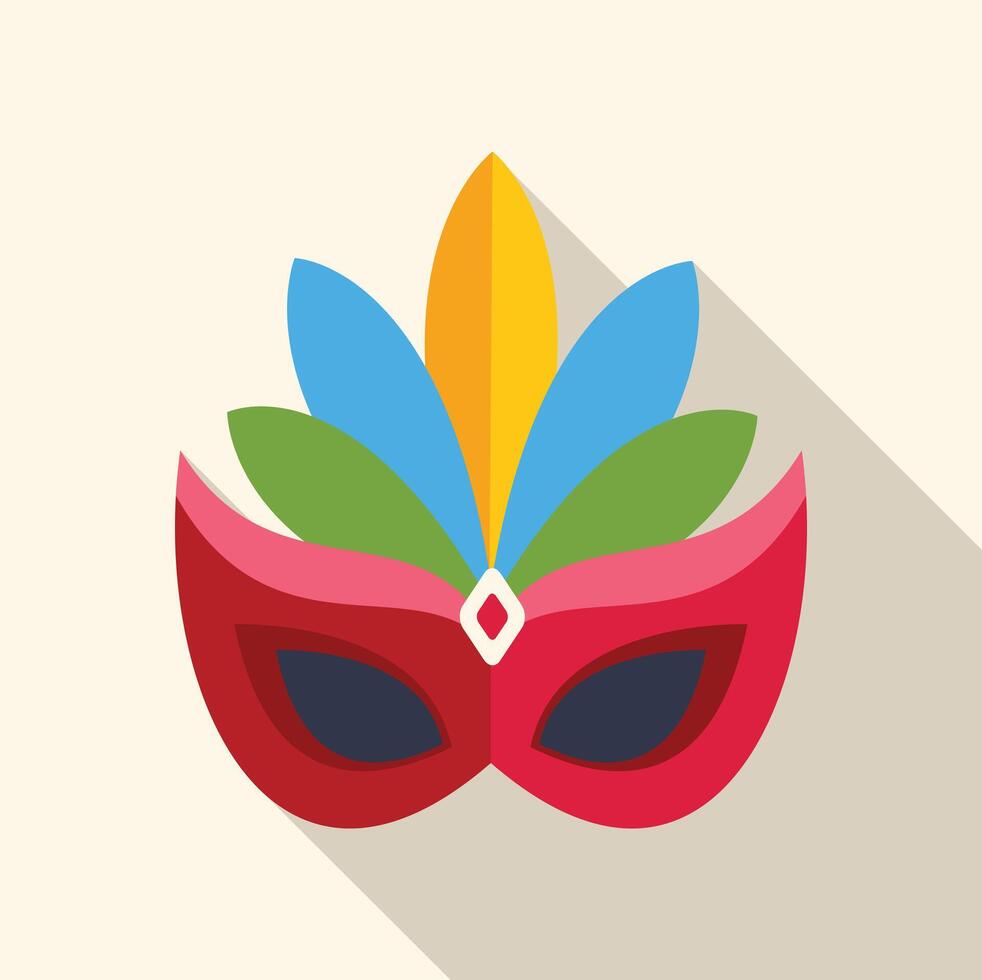 Colorful carnival mask with feathers and long shadow vector