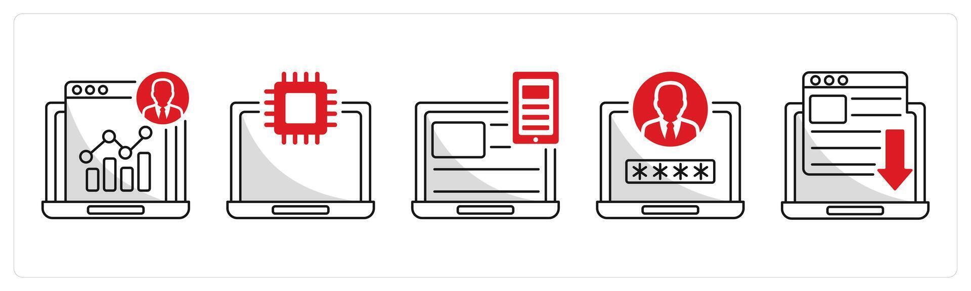 un conjunto de 5 5 web diseño íconos como administración panel, tecnología, sensible diseño vector