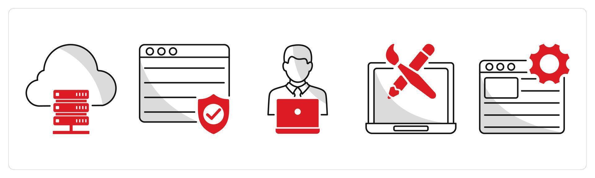 A set of 5 web design icons as web hosting, web security,web developer vector
