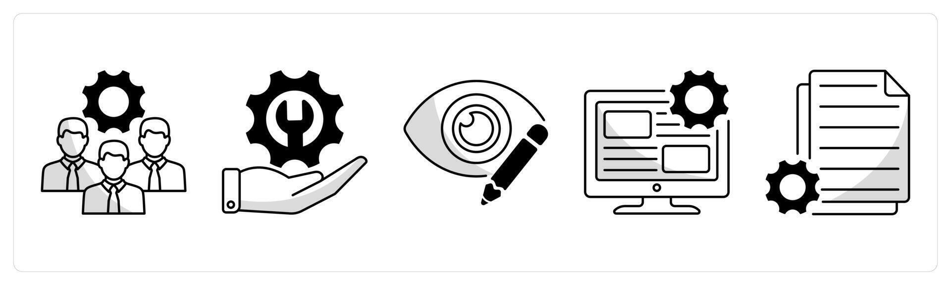 A set of 5 web design icons as development team, support vector