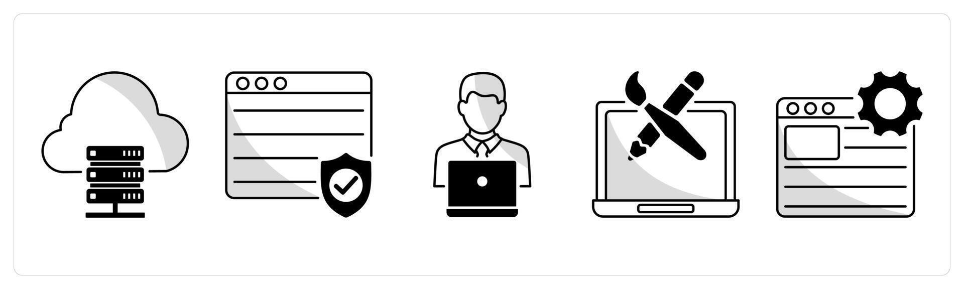 A set of 5 web design icons as web hosting, web security,web developer vector
