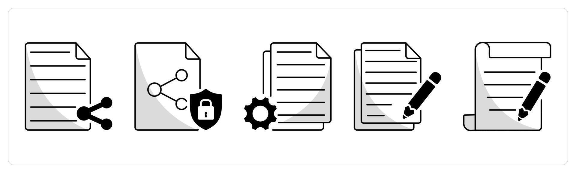 A set of 5 web design icons as file sharing, file sharing security vector