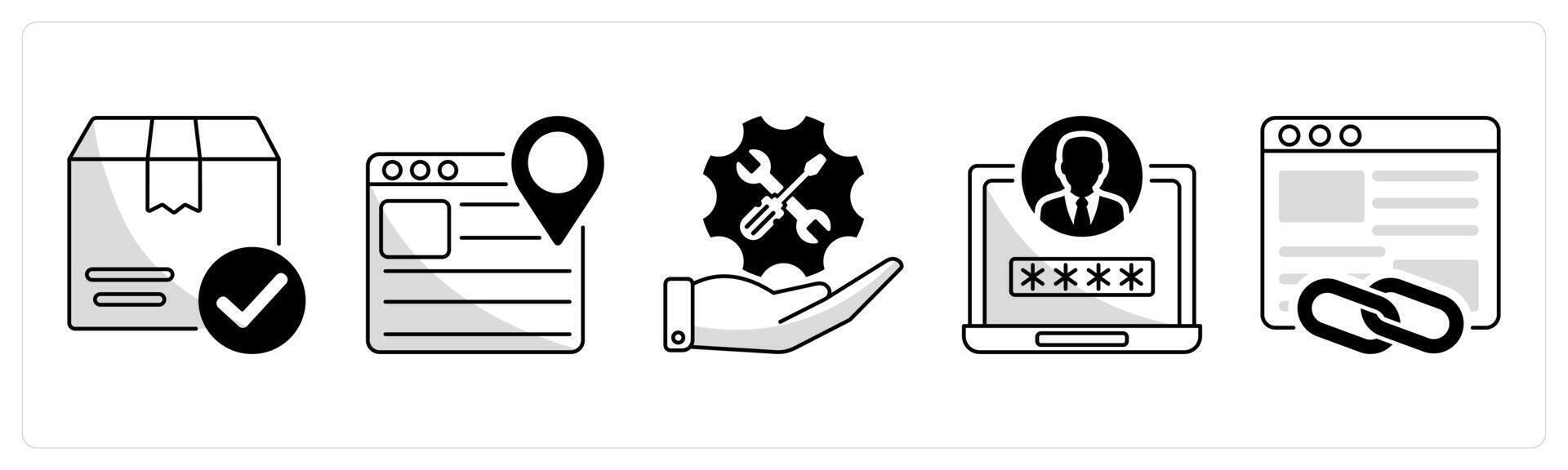 A set of 5 web design icons as package box, web navigation, maintenance vector