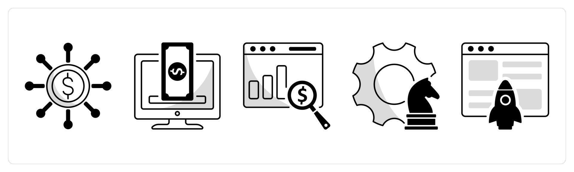 A set of 5 blockchain icons as crowdfunding, crowdfunding platform, financial data analytics vector
