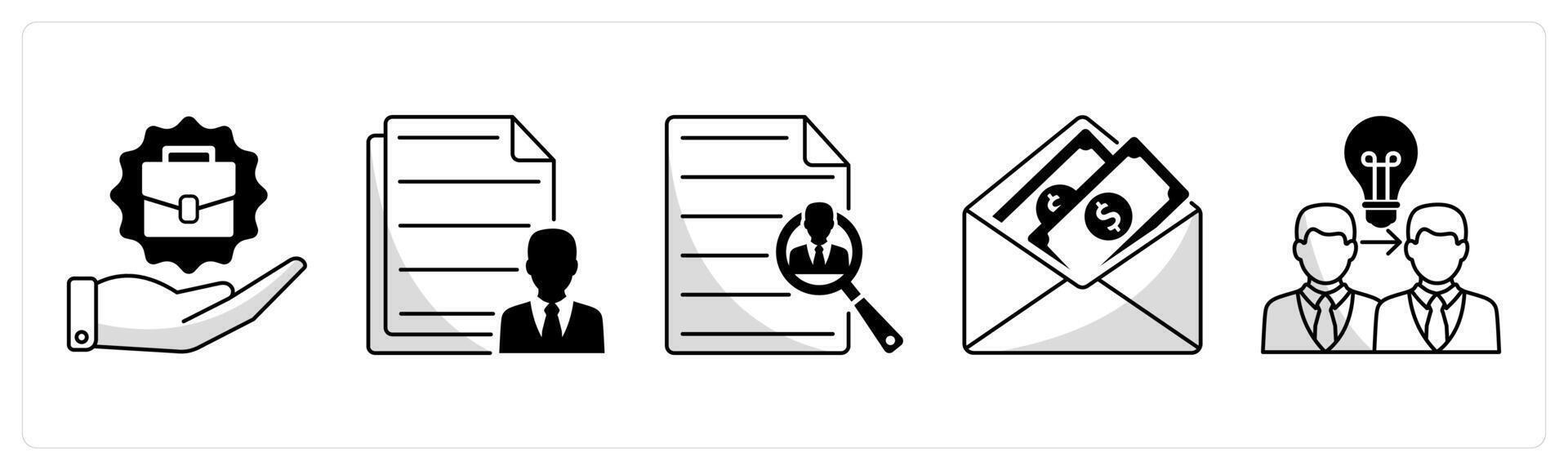 A set of 5 business icons as job offer, employee details, search employee vector