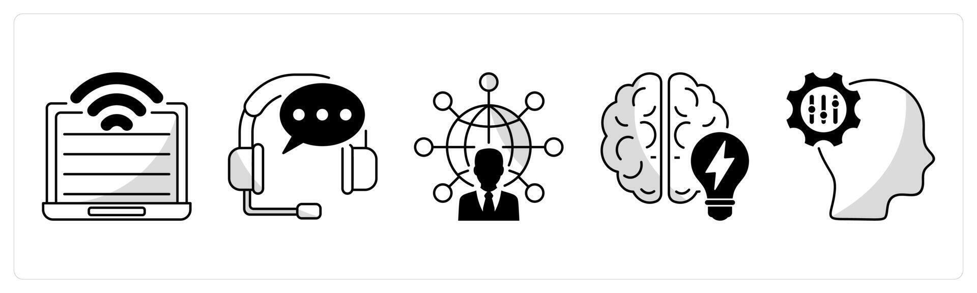 A set of 5 business icons as computer technology, support center, communication and network vector