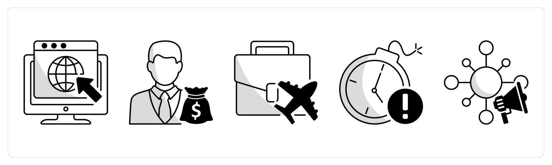 A set of 5 business icons as website, business investor, business travel vector