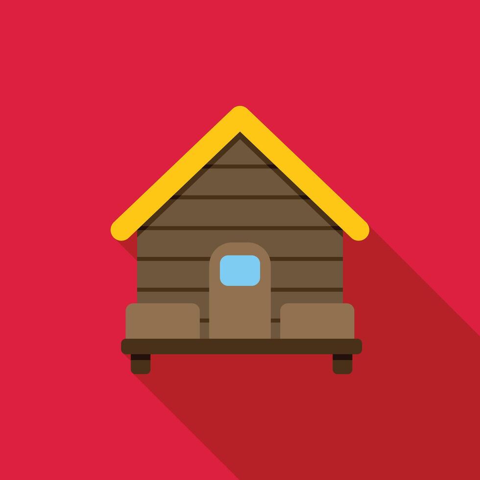 Wooden bungalow representing comfortable housing and tourism on red background vector