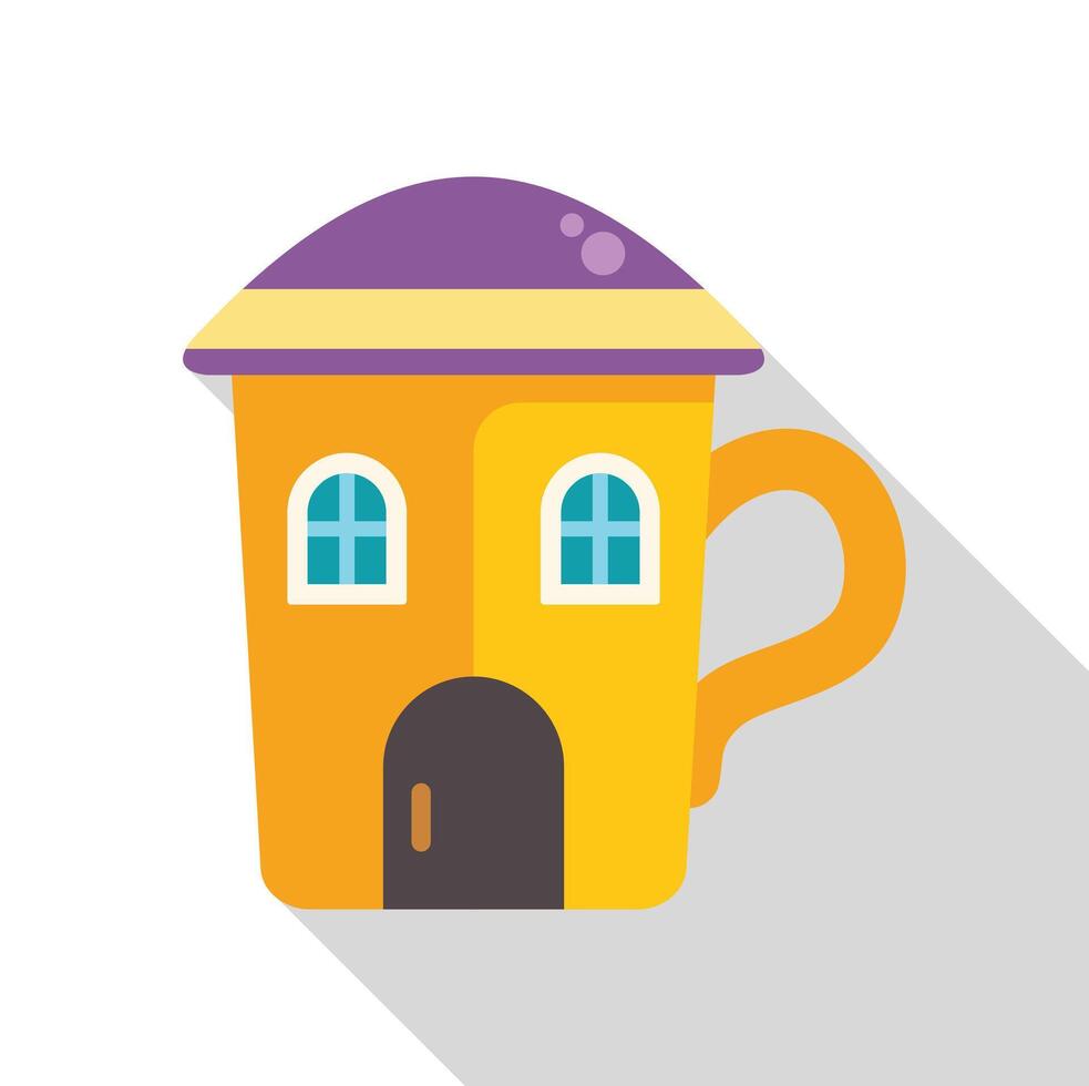 Yellow house shaped mug with purple roof and handle, representing cozy home, tea time, and imaginative design vector