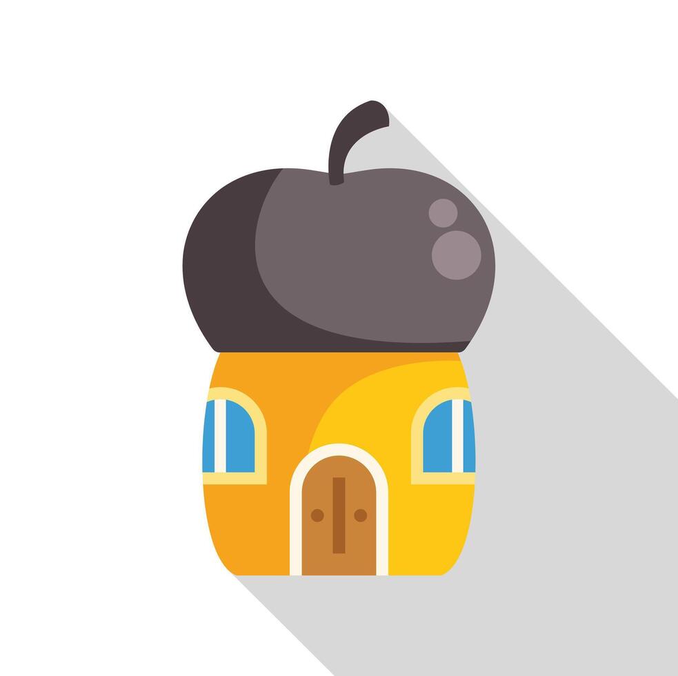 Whimsical acorn shaped house with brown roof and yellow walls vector