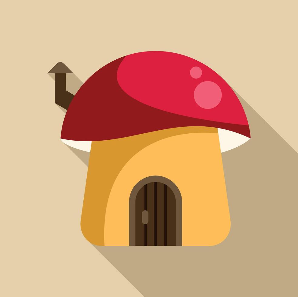 Fairytale mushroom house with red roof and wooden door is emerging from the ground vector