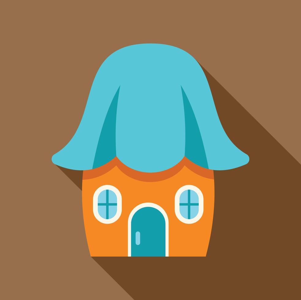 Whimsical orange fantasy house with petal shaped blue roof vector