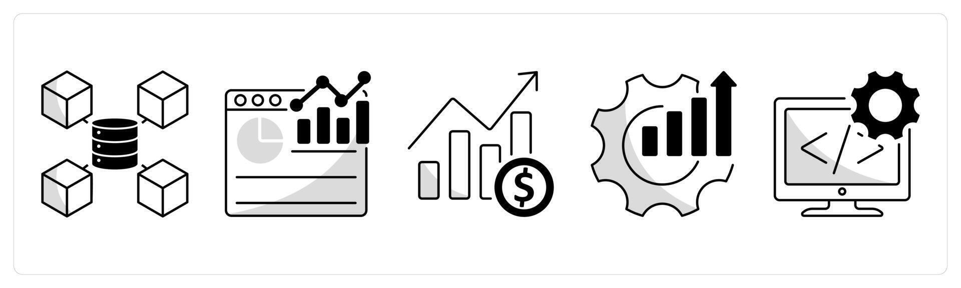 A set of 5 business icons as big data, analytics, business growth vector