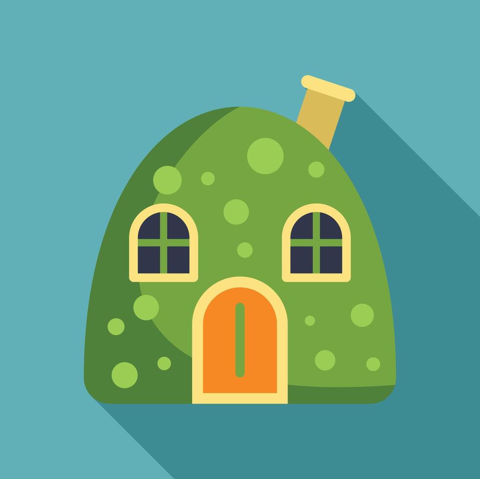 Green hobbit house emerging from the ground with orange door vector