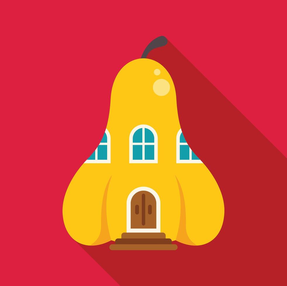Pear shaped house with windows and door on red background vector