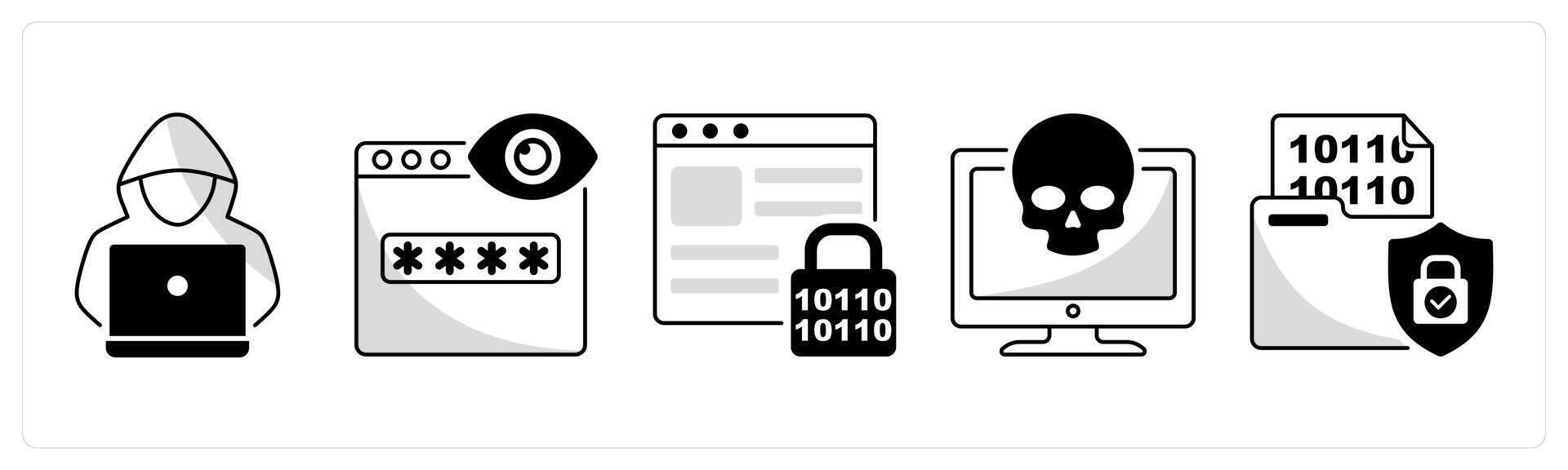 A set of 5 security icons as hacker, spider web, password encryption vector
