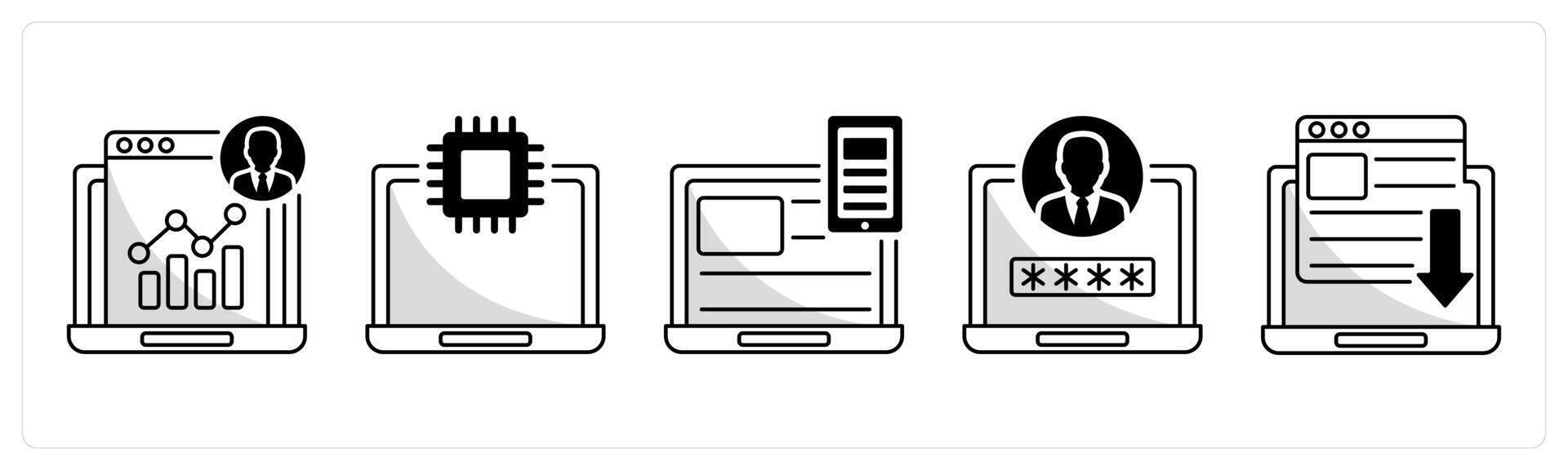 A set of 5 web design icons as admin panel, technology, responsive design vector
