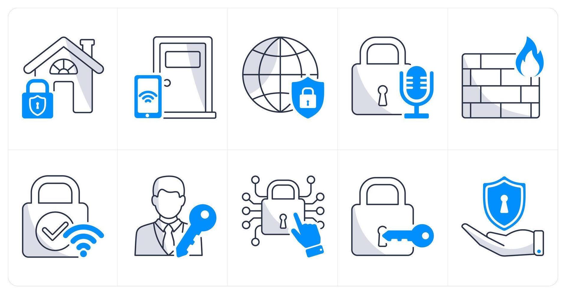 A set of 10 security icons as home protection, smart lock, network security vector