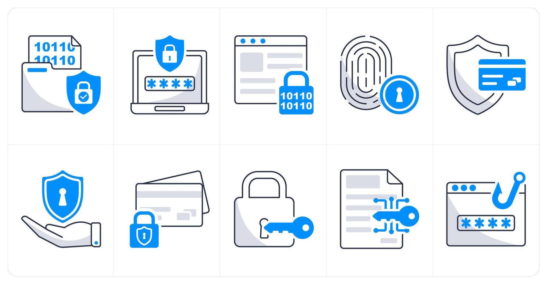A set of 10 security icons as data encryption, password safety, password encryption vector